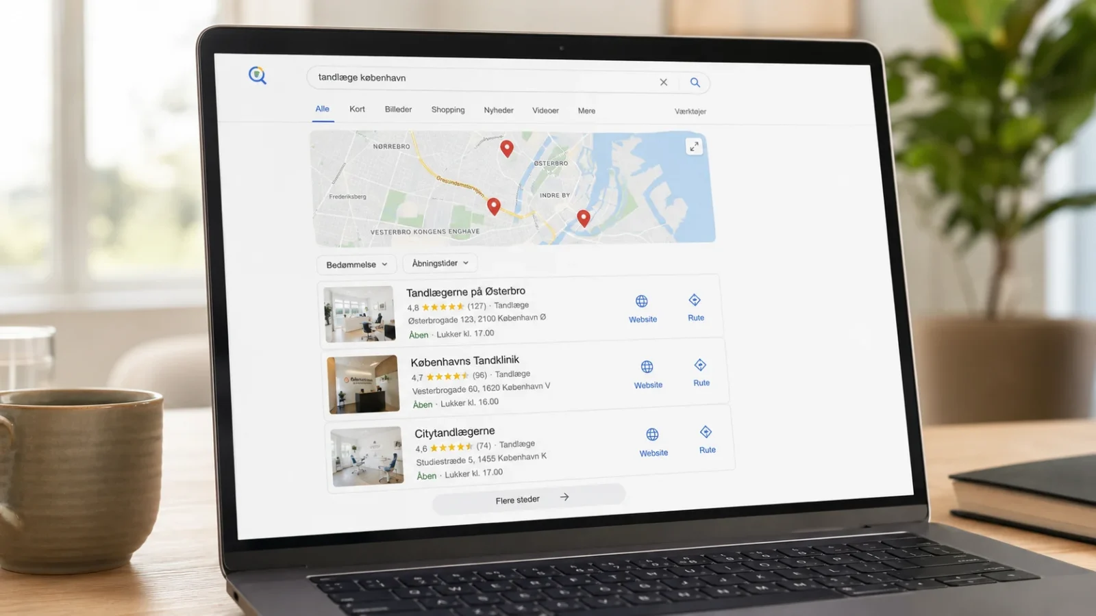 Kort med lokale søgeresultater i Google 3-Pack