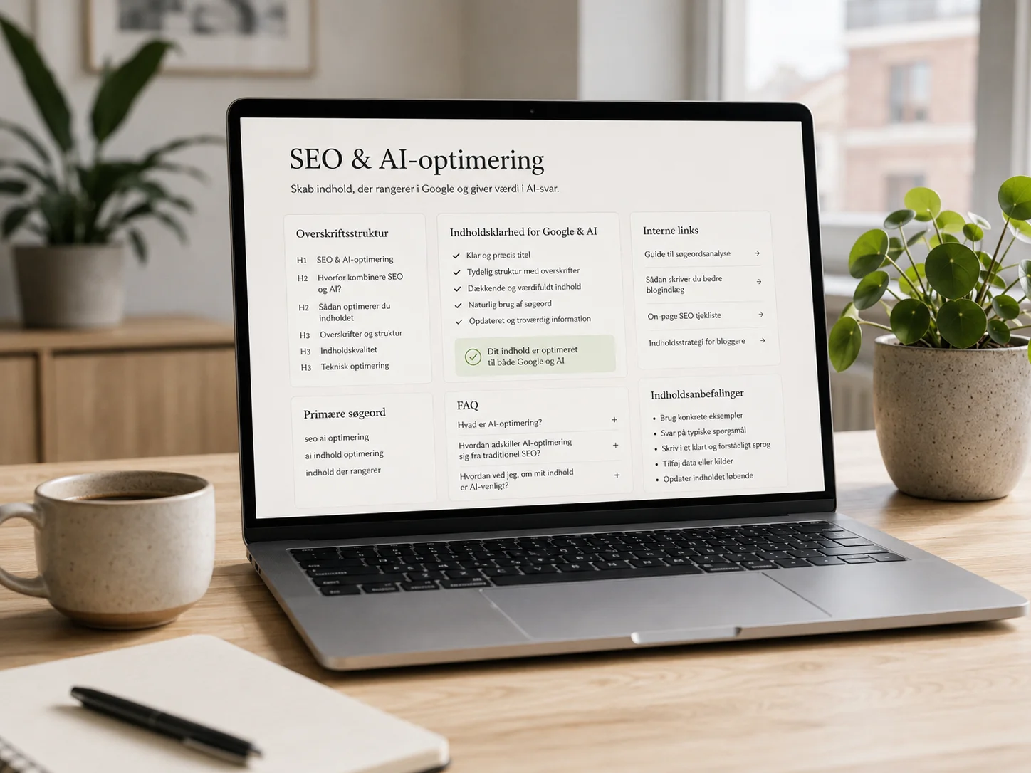 SEO og AI optimering af content på computerskærm