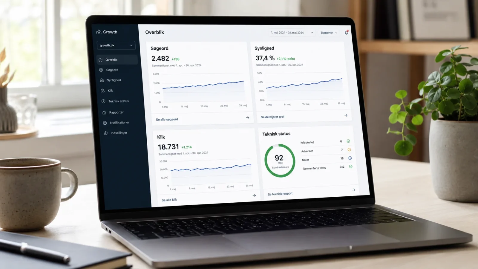 SEO-analyse og Google-søgninger på laptop