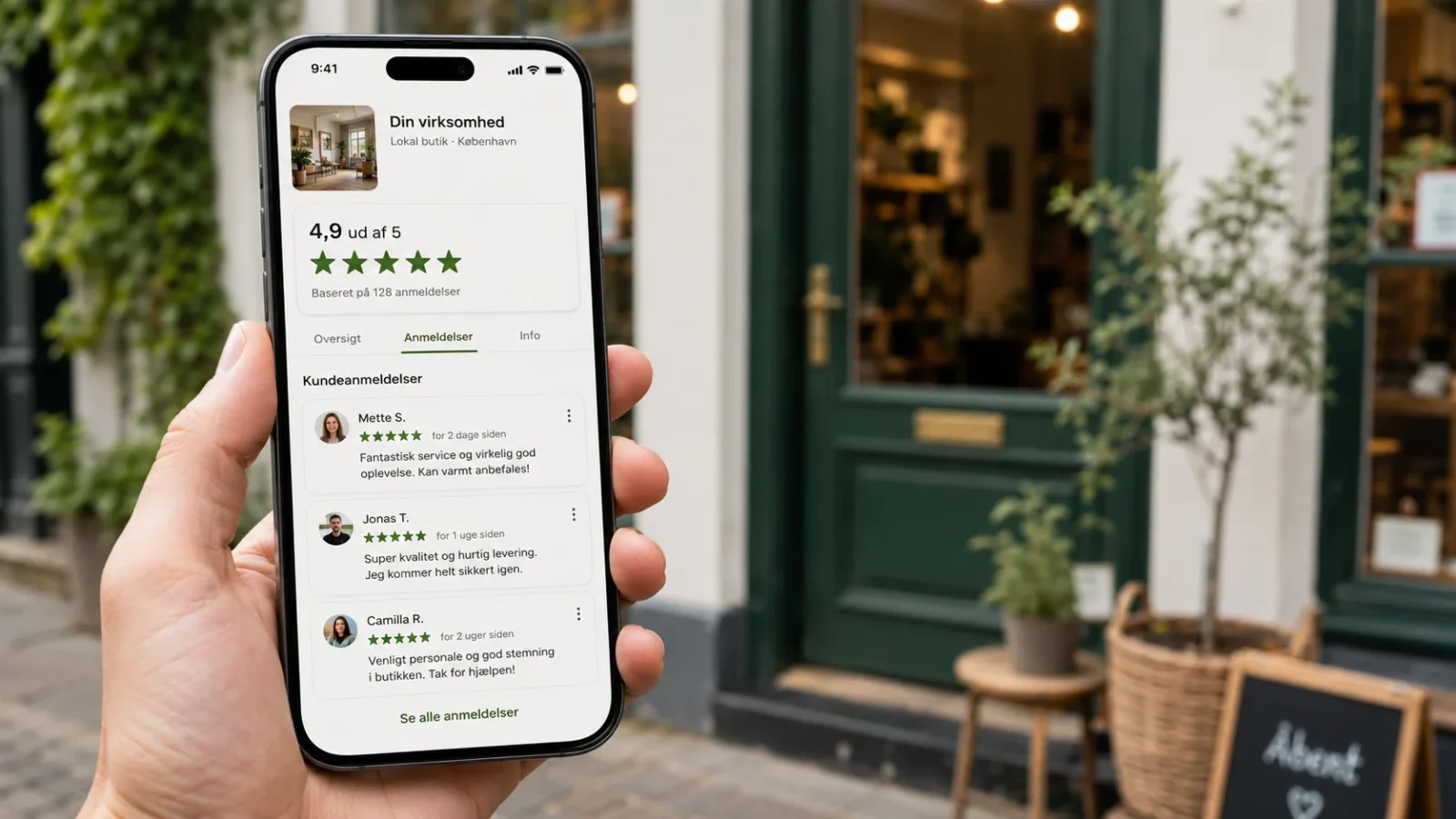 Eksempler på lokale Google-søgninger som tømrer i Aabenraa og frisør i Sønderborg