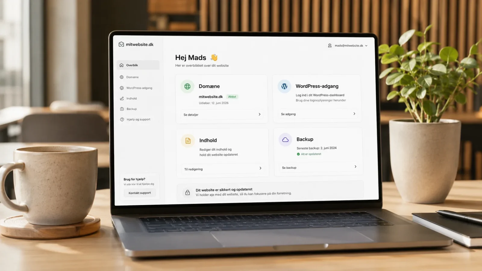 Ejerskab af hjemmeside, domæne og indhold vist på laptop