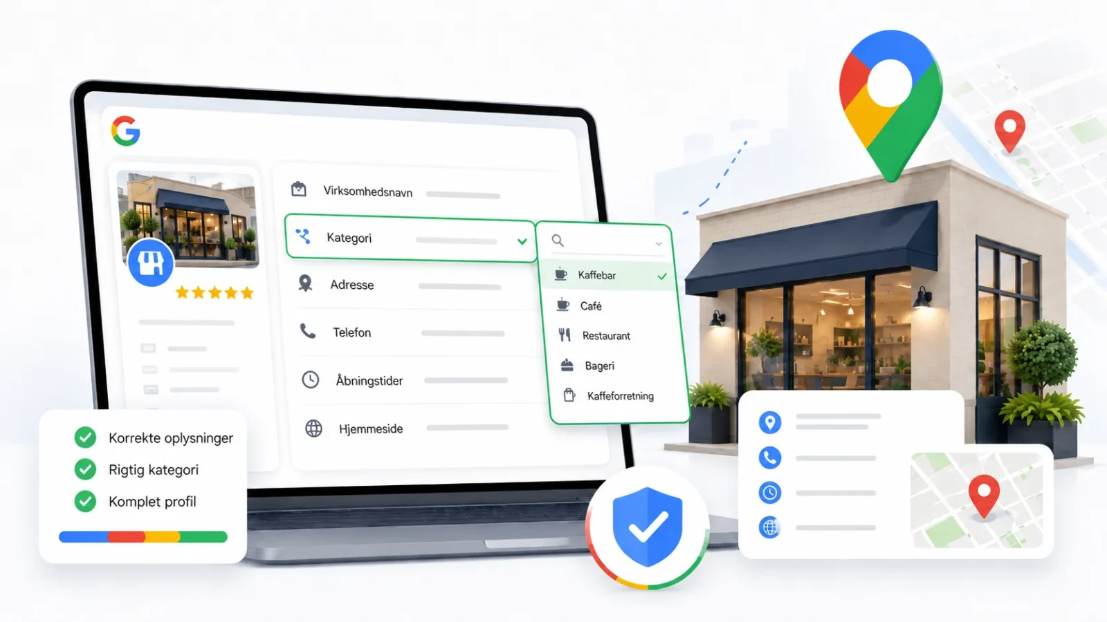 Google Business Profile med kategori og virksomhedsoplysninger