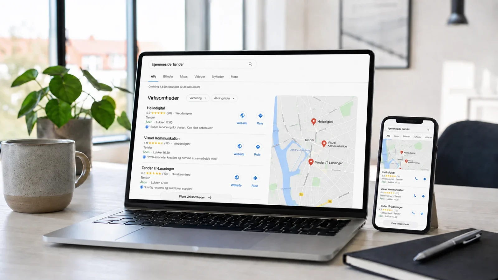 Lokal SEO for hjemmeside i Tønder vist på laptop og mobil