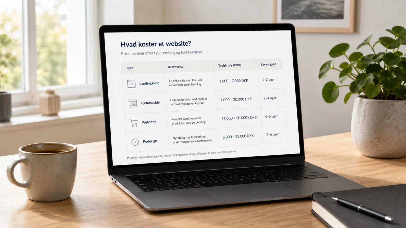 Sammenligning af forskellige typer hjemmesider og webdesign priser