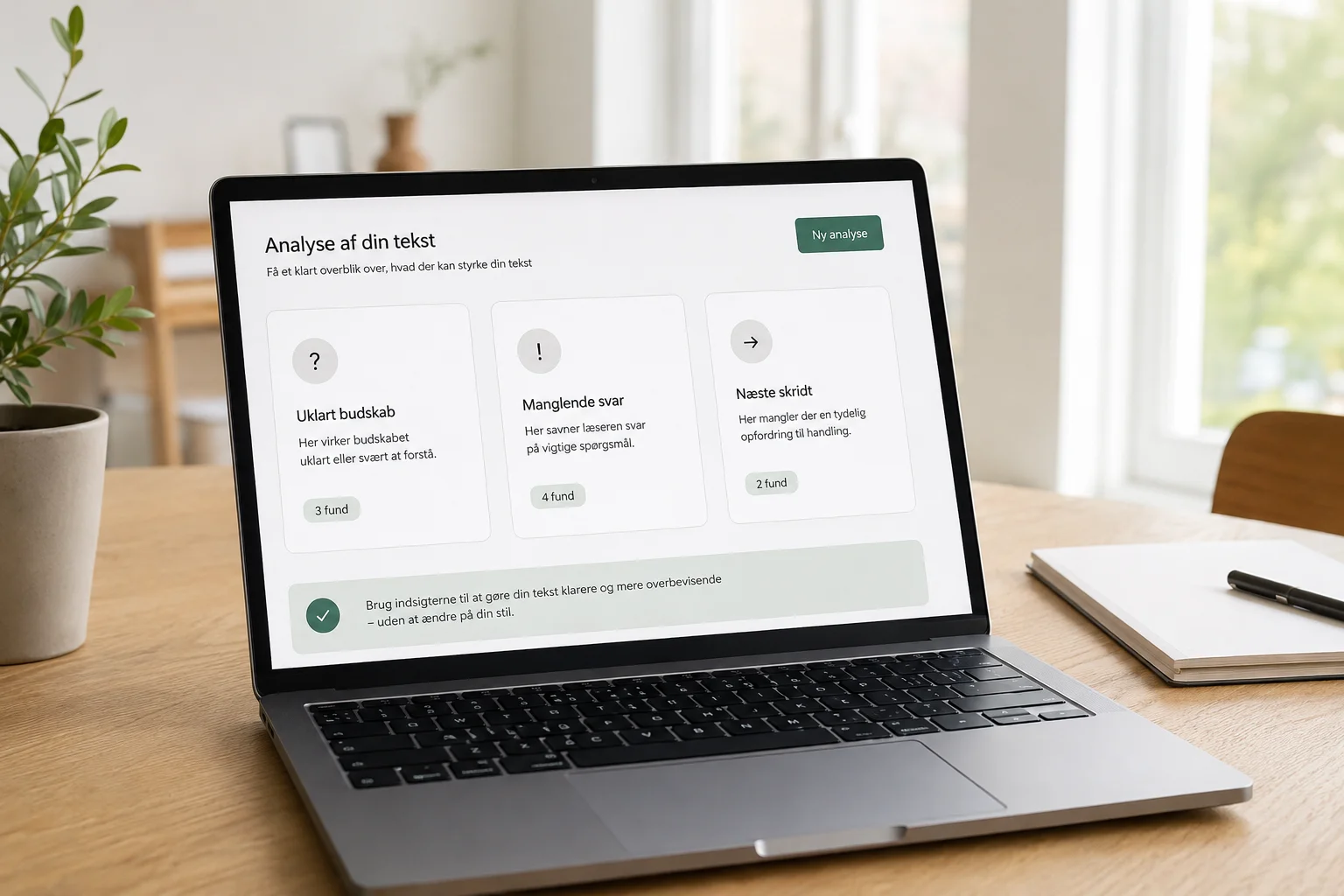 AI-analyse af en dansk hjemmesidetekst med forslag til forbedringer