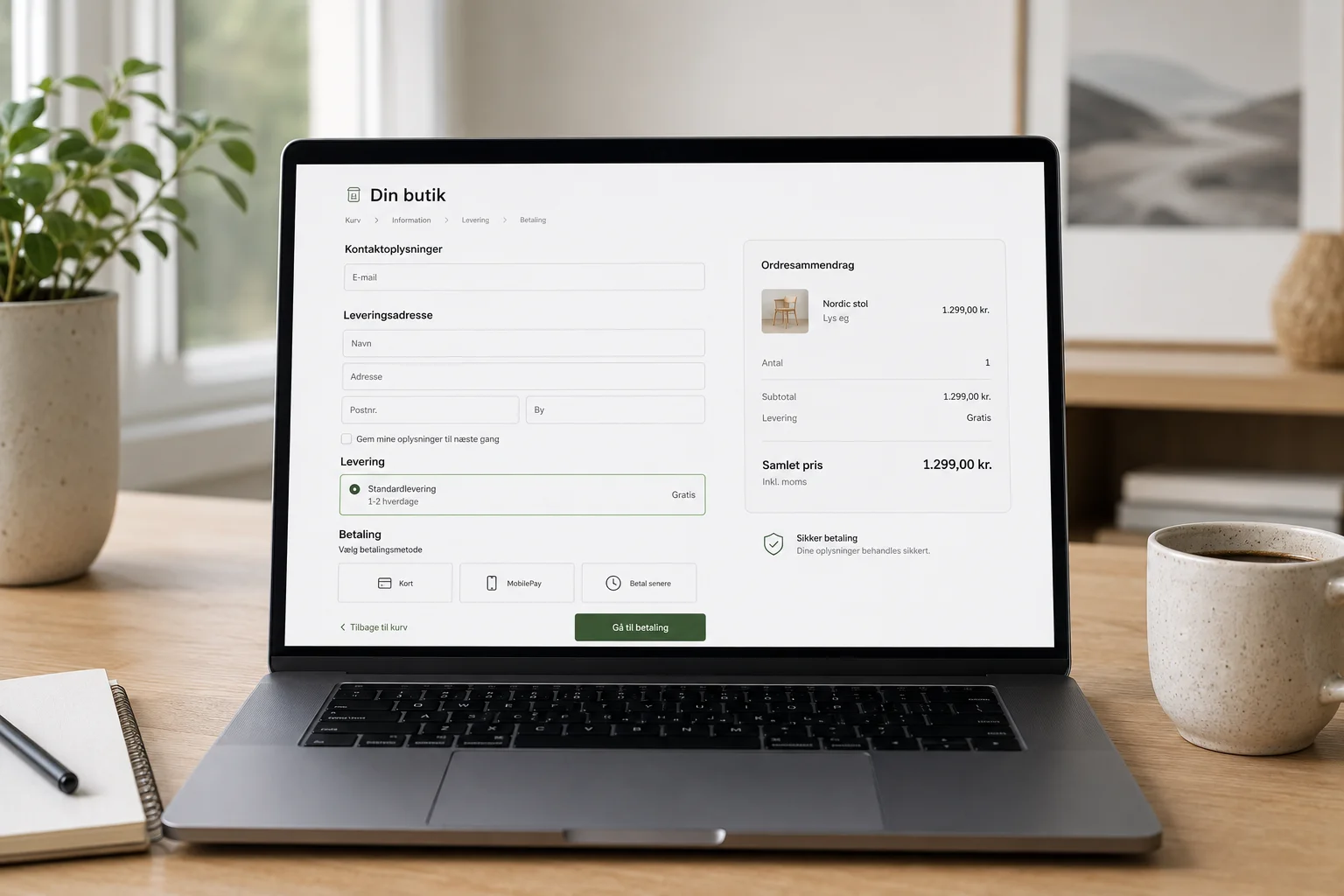 Enkel checkout på en dansk webshop med få formularfelter