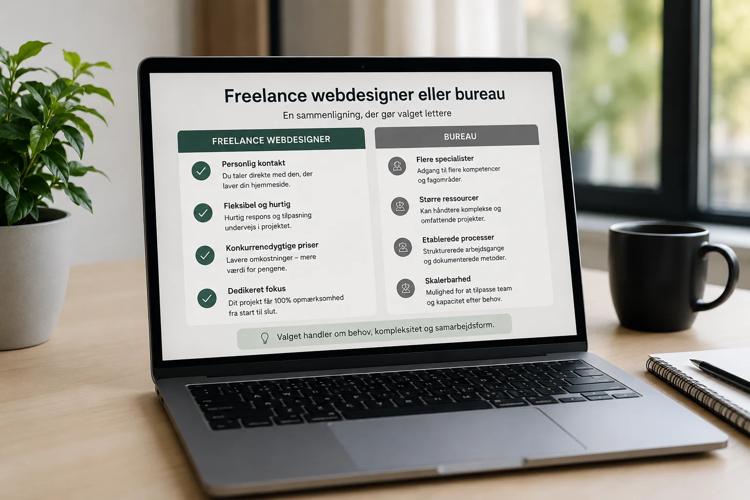 Freelance webdesigner og bureau sammenlignet på laptopskærm