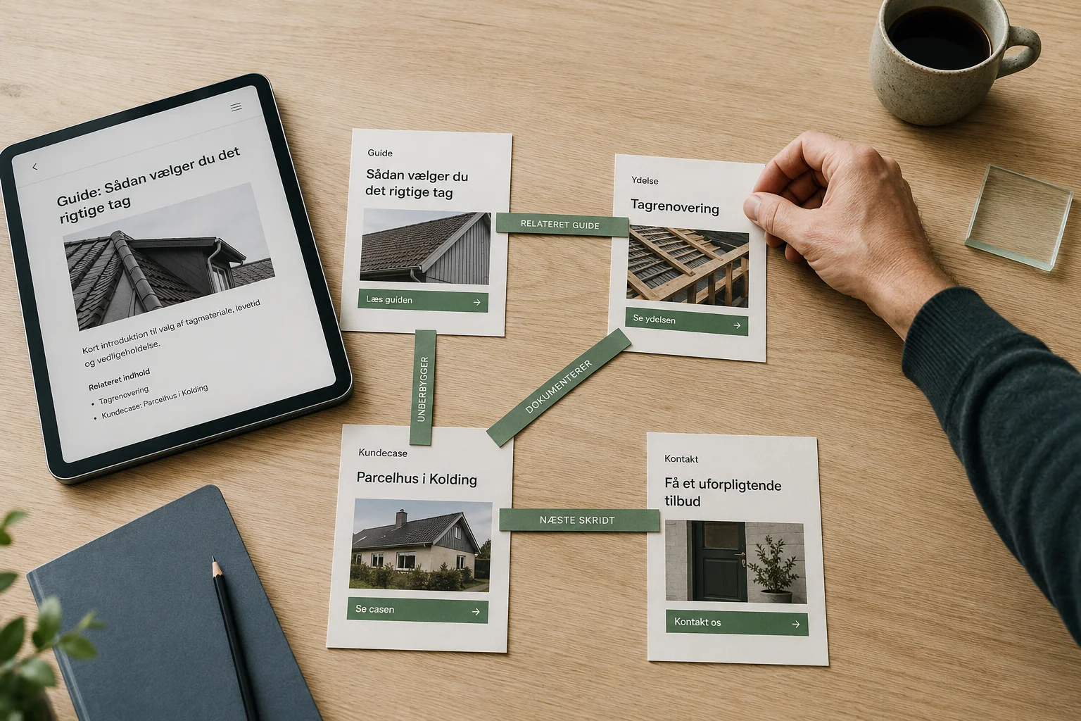 Relaterede hjemmesidesider forbindes med tydelige interne links