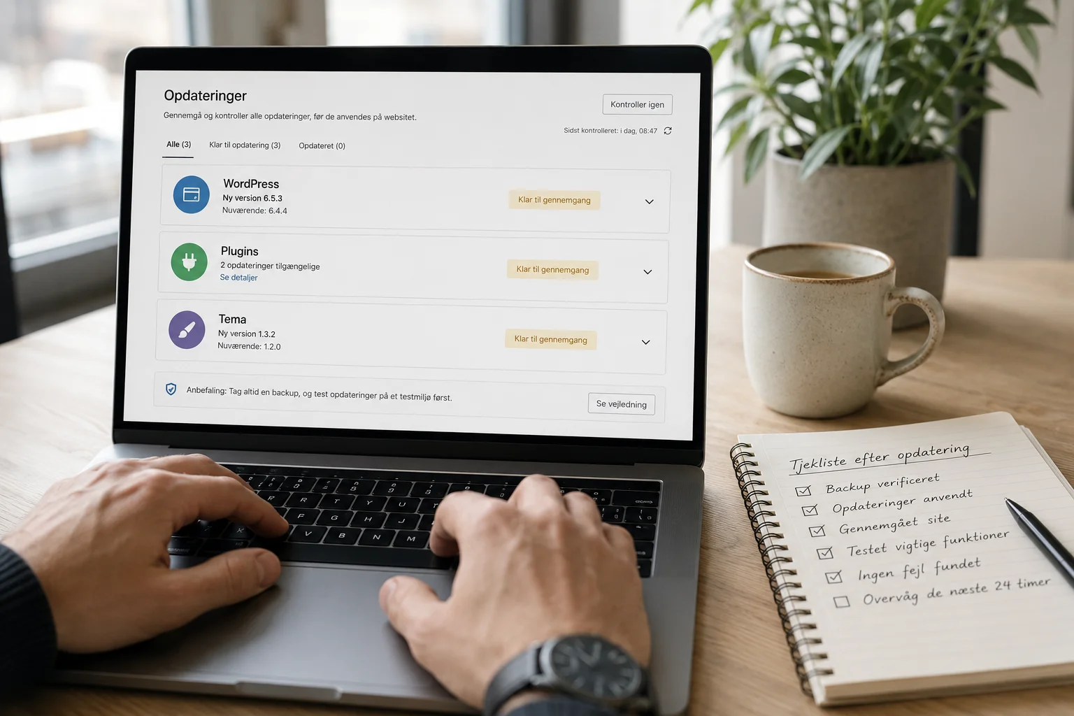 Kontrol af WordPress-, tema- og pluginopdateringer før publicering