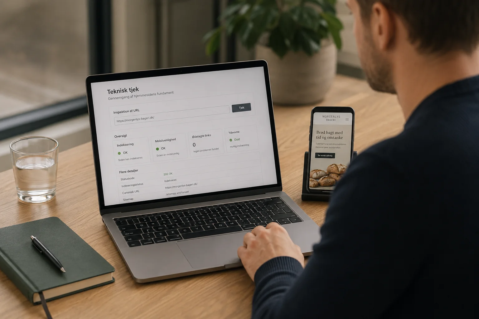 Teknisk SEO gennemgås på laptop og mobil